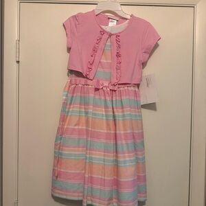 Bonnie Jean Pink and Striped Kids Dress with pink cardigan